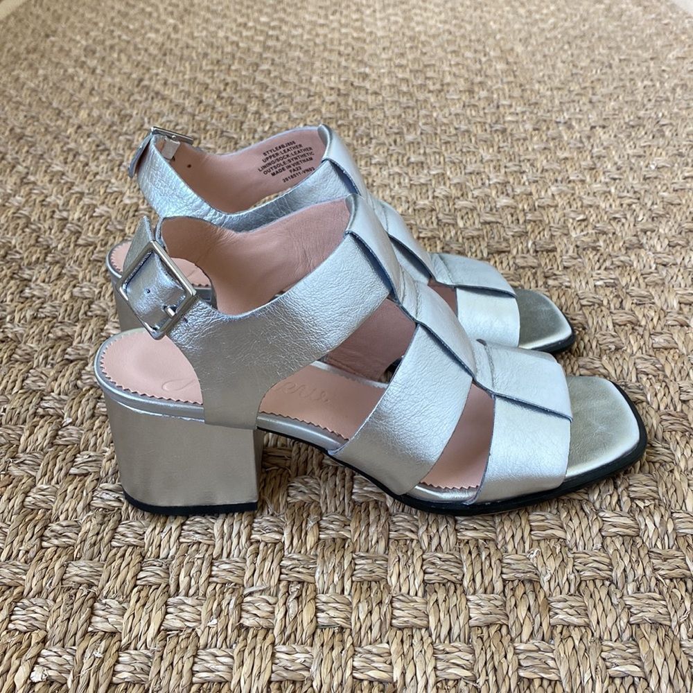 Worn Once Silver Leather Block Heel Sandal By J Crew